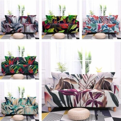 Leaf Spandex Furniture Sectional L Sofa Sofa Bed Colorful Flower Elastic Stretc Sofa Cover For Living Room Non-Slip Couch Cover
