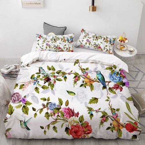 3D HD Print Bedding Set Custom/King/Europe/USA,Duvet Cover Set Full Size Quilt/Blanket Bedclothes Simple Nordic bird Flower Leaf