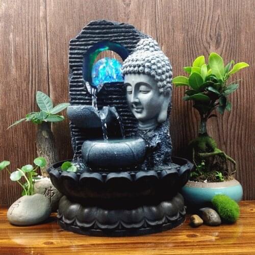 Creative Chinese Style Buddha Statue Water Fountain Lucky Home Living Room Decoration Feng Shui Crafts