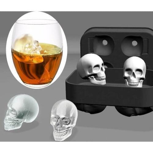 Ice Cube Tray Mold 3D Skull /Diamond Shape Mold Cube 4 Grid DIY Cake Pudding Chocolate Ice Maker Cocktails Tool Kitchen Tool
