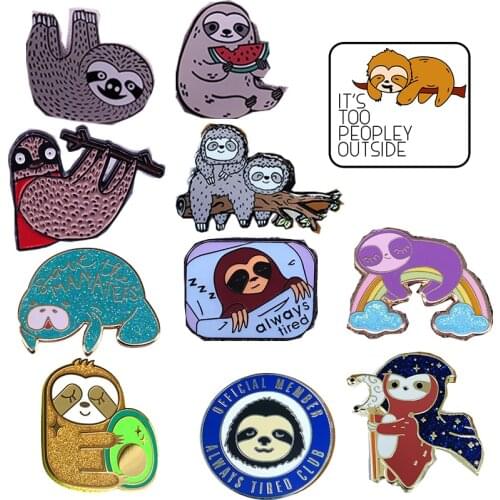Kawaii Cute Sloth Cartoon Funny Brooch Pins Enamel Metal Badges Lapel Pin Brooches Jackets Fashion Jewelry Accessories
