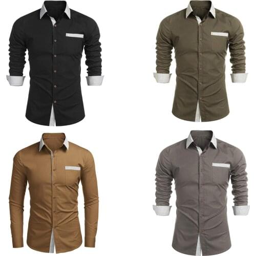2021 Mens Plaid Cotton Dress Shirts Male High Quality Long Sleeve Solid Color Slim Fit Business Casual Shirt