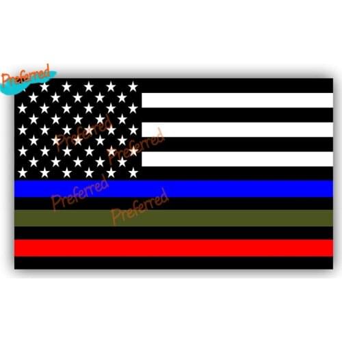 Police Military and Fire Thin Line USA Flag Decal American Flag Sticker Blue Green and Red Stripe for Cars Trucks Honor