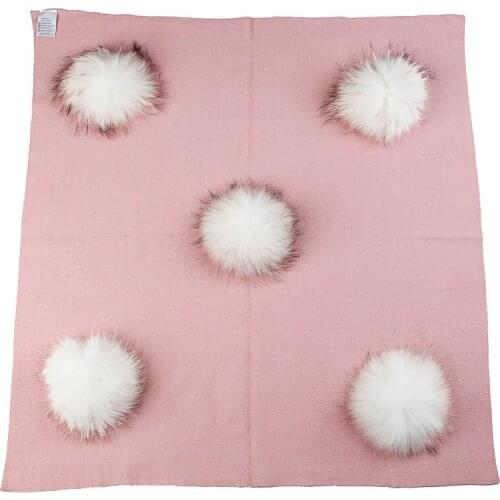 Charm Wood Warm Wool Newborn Kids Baby Swaddling Blanket Travel Sleeping Blanket With 15cm Real Fur Pompom Bedding Swaddles Wrap