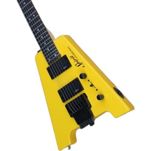 Factory wholesale classic 6 string headless electric guitar, spirit 6 string headless guitar, cream body, black hardware, free d