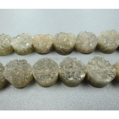 Gift idea Gray Titanium Druzy Stone Coin Beads Pendants Drusy Quartz Flat Round Beads Jewelry Making 2014 Women Necklace