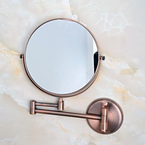 Antique Copper 8-Inch Brass Bathroom Vanity Mirror folding Wall Mounted Folding Makeup Double Side Magnification Mirror