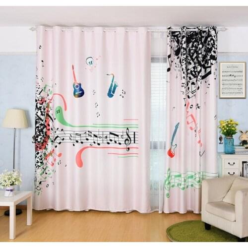 Custom Window Curtains for Living Room Bedroom Nursery Kid Children Room Window Tulle Sheer Drapes Music Pink