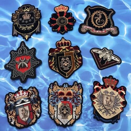 Hot Embroidery Metal Patch Embroidery Crown Bee lion Beetle Patches Applique Clothes Jacket Badges for Clothes