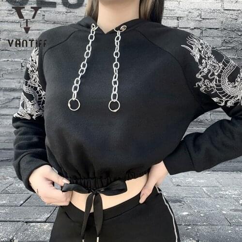 Long Sleeve Slim Drawstring Plush Sweater Womens Solid Short Hooded Long Sleeve Autumn Winter New Design Dragon Print Pullover