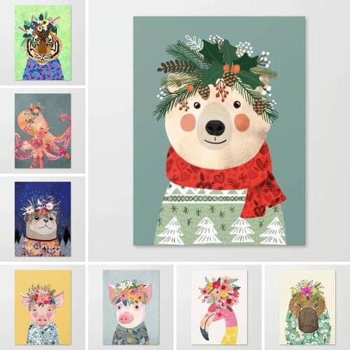 Self-adhesive wall stickers Home Decor Floral Pig Painting Farm Animals Poster Wall Art Modular Pictures For Room Decoration