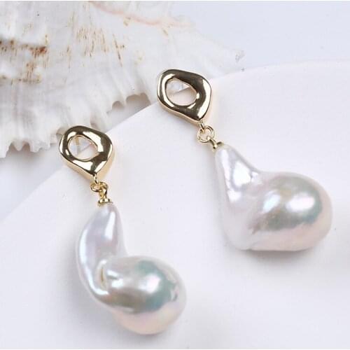 Big Size Baroque Pearl Drop Earrings Metal Accessory Irregular Barque Pearl Earrings