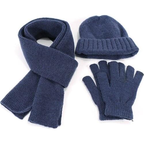 Unisex Winter 3Pcs Beanie Hat Long Scarf Gloves Set Solid Color Knitted Warmer New 2021