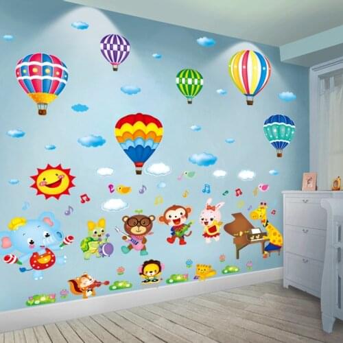 [SHIJUEHEZI] Hot Air Balloon Wall Stickers DIY Cartoon Animals Wall Decals for Kids Bedroom Living Room Nursery Home Decoration