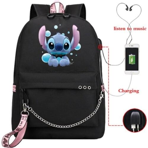 Stitch backpack Students Boys Girls back to school Bags Teens fashion USB Backpack cartoon Stitch printed school bags