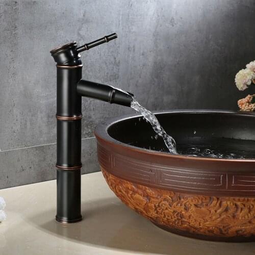 Antique Bathroom Basin Faucet Sink Faucet Vessel Tall Bamboo Water Tap Mixer Hot and Cold Single Hole Vintage For Outdoor Garden