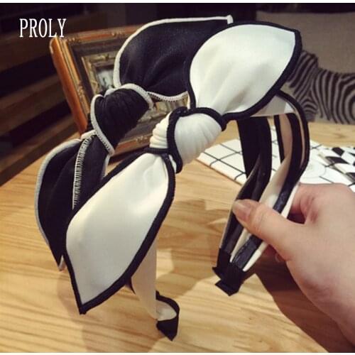 PROLY New Fashion Women Hair Accessories Big Bow Knot Headband Classic White Black Turban For Adult Hairband Wholesale