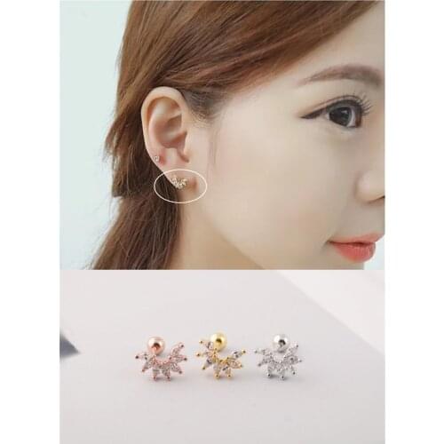 925 sterling silver earrings fashion half circle zircon stud earrings ear bones sweet wild female silver ear jewelry