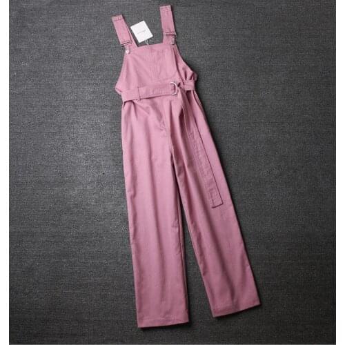 Pink Denim Overalls Women Loose Fashion Age-reducing Solid Washed Kawaii Girlish Style Jumpsuit Belt Jeans Trousers Bib Pants