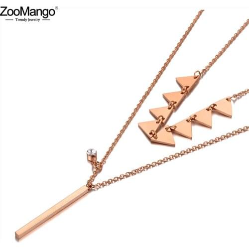 ZooMango Goth Stainless Steel Double-layer Geometry Triangle Charm Choker Necklace Bohemia Pendant Necklaces For Women ZN20085