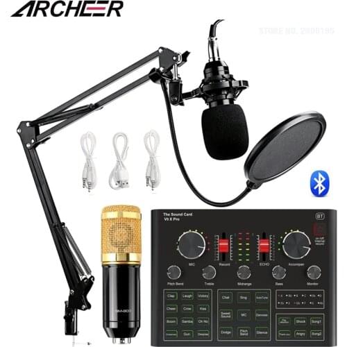BM800 Microphone Sound Card Live Streaming Broadcast Computer PC Game Audio Mixer USB Professional Condenser Phone BT Stand kit