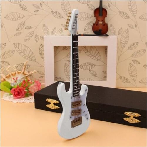 10cm Miniature Electric Guitar Replica with Box Stand Musical Instrument Model Ornament Christmas Gift Home Decoration Kit