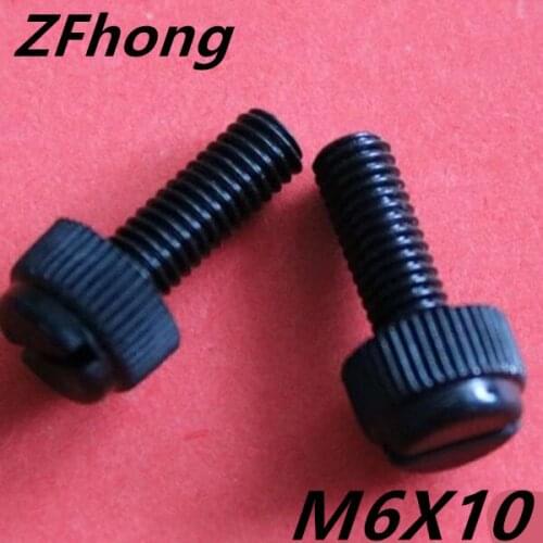 100pcs M6*10 Black Plastic Knurled Head Slotted Screw