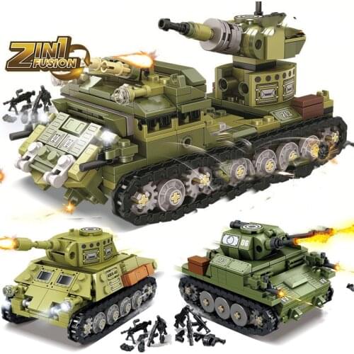 2-in-1 Military Series World War II Tank Armored Vehicle Weapon Accessories DIY Model Building Blocks Bricks Toys Gifts
