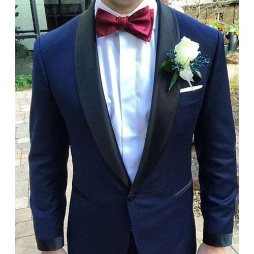 2020 Navy Blue Men Suits For Wedding Black Shawl Lapel Formal Tuxedos Groom Party Prom Male Blazers Costume Homme Mariage