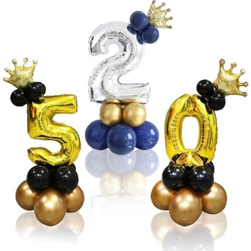 32 Inch Gold silver Number Foil Balloons Crown Digital Helium Ballon Wedding Decoration Children Baby Birthday Party Supplies