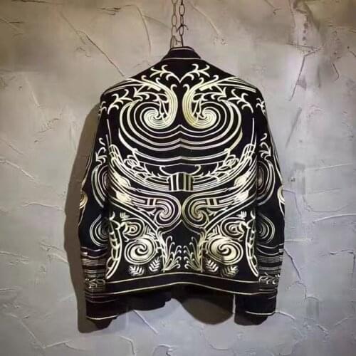 Brand Autumn Men Blazer Designer Embroidery Long Sleeve Suit Jacket Court Style Party Wedding Coat Club Stage Singer Clothes