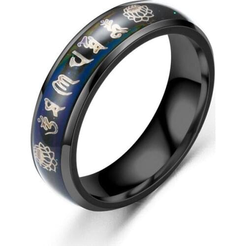 Bten Tibetan Buddhist God of Wealth Mantra Ring for Men Boy Stainless Steel Rings Religion Lucky Male Jewelry color change