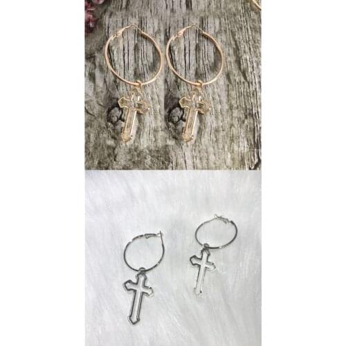 D2TD Hollow Cross Dangle Earrings Harajuku Metal Geometric Drop Earrings Jewelry