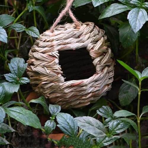 Handwoven Round Grass Bird Cage Birdhouse Craft Hanging Outdoor Natural Straw Bird Shelter Nest Pet Accessories