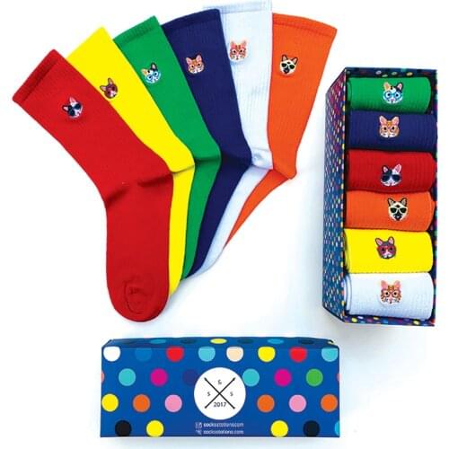 6'lı Embroidered Cat Patterned Socks Box