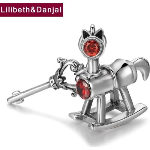 Carousel Key Inlaid Red Artificial Zircon Necklace Pendant Real 925 Sterling Silver Fine Jewelry Women Men 2021 Free Shipping P3