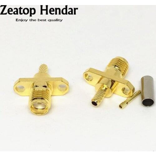 100Pcs Copper Gold SMA Connector Jack Female 2-Hole Flange/Panel Crimp RF Connector for LMR100