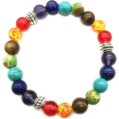 Mens Womens 7 Chakra Mixed Stone Healing Chakra Pray Mala Bracelet Lava Rock DIY Beads Jewelry Balancing Bracelets