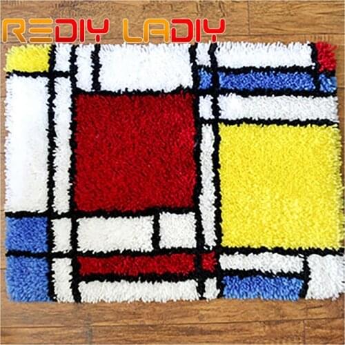 Latch Hook Rug Kits Make Your Own Rug Plaid Pattern Crocheting Cushion DIY Carpet Rug Acrylic Yarn Printed Canvas Hobby & Crafts