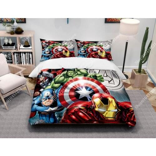 Marvel The Avengers Iron Man Bedding Set Thor Captain America Hulk Bed Quilt Duvet Cover Kids Boys Disney Bedroom Decoration
