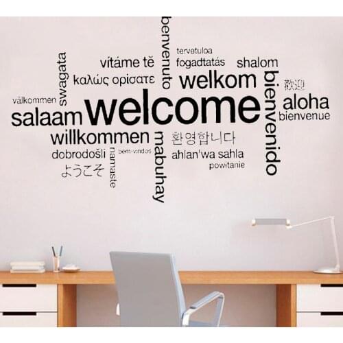 Welcome Sign Many Languages Wall Sticker Decal Art Vinyl Mural Office Shop Home Wall Decor Welcome Diy Wallpaper Removable HY529