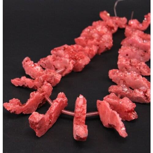 15.5"Strand Red Titanium Natural Quartz Druzy Geode Top Drilled Slice Loose Beads,Raw Agates Drusy Slab Nugget Point Pendants