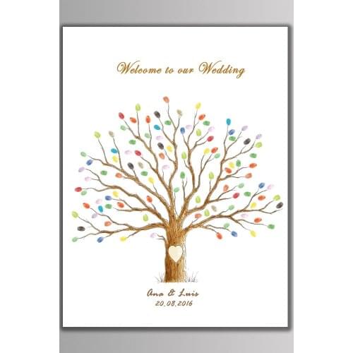 New Arrival DIY Wedding Guest Book Fingerprint Tree Printings With Ink Pad Decorative Canvas Painting Anniversary Party Decor