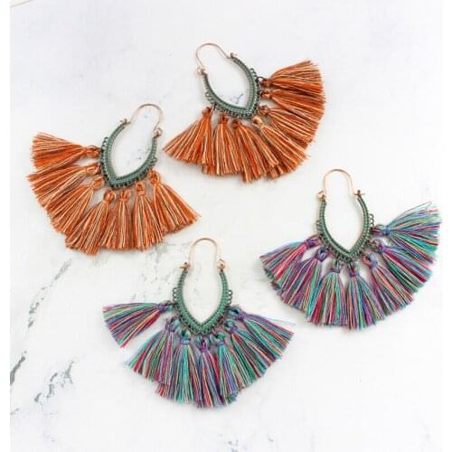 Water Drops Oval Drop Earrings Mixed Color Colorful Tassel Silk Glamour Earrings Vintage Fashion Bohemian Jewelry