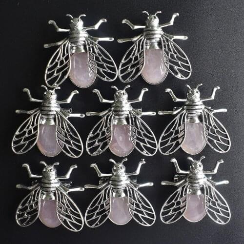 Wholesale 8 pcs/lot 2020 New high quality Natural pink stone Bee Necklace Pendant for jewelry making free shipping