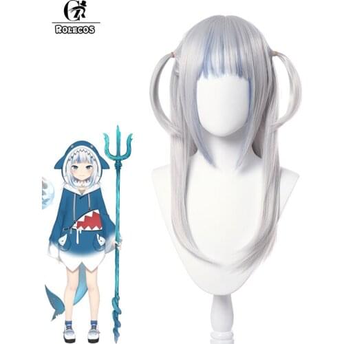 ROLECOS Wig Anime ENG Gawr Gura Cosplay Hair Heat Resistant Synthetic Gawr Gura Cosplay Hairs For Costume