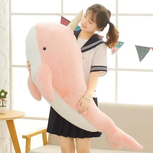 Narwhal Plush Toy Lovely Unicorn Whale Doll Soft Stuffed Fish Blue Whale With horn pillow Christmas Gift
