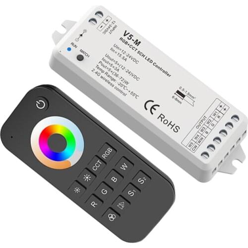 New Led RGBCCT Strip Controller 2.4G RF Remote Wireless 3A 5 Channel Output DC12V-24V RGB CCT String Ribbon Control Use