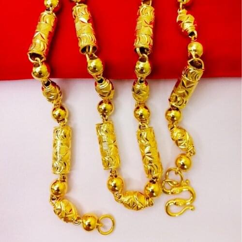 Luxury 14K Gold Necklace for Mens Wedding Engagement Jewelry Yellow Gold Hexagon Prism Necklace Bamboo Chain Necklace Gifts