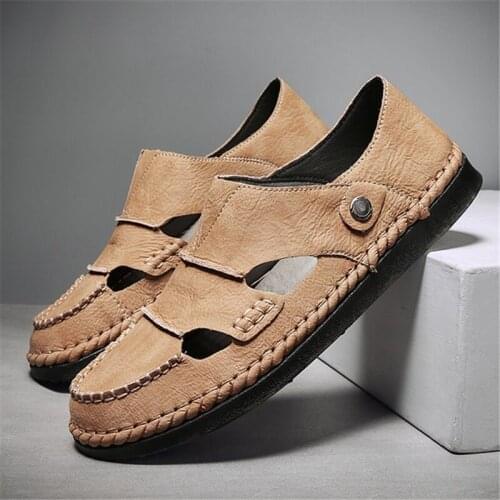 Hot Sale Mens Leather Breathable Driving Sandals Man Outdoor Summer Handmade Elegance Slippers Shoes Male Beach Sneakers